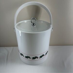 Vintage Christmas Holly Ice Bucket With Acrylic Lucite Handle.